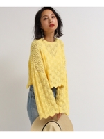 【洗える】フレアスリーブショートニット/レモンイエロー(031)