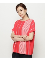 【洗える】ランダムストライプニット/レッド(162)