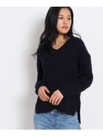 【洗える】リネン混Vネックサマーニット/ネイビー(093)