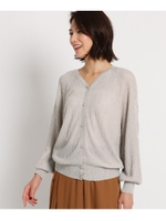 【洗える】リブ編Vカーディガン/ライトベージュ(051)