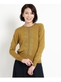 【洗える】ロココレースニットカーディガン/マスタード(033)