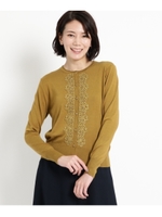 【洗える】ロココレースニットカーディガン/マスタード(033)