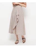 【洗える】綿麻サマーチェックスカート/キャメル(241)