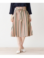 ◆【洗える】リボンベルト付きマルチストライプスカート/ベージュ(152)