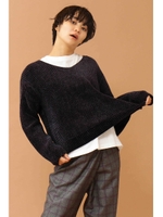 ◆スウェードモールVネック畦ニット/ブラック(010)