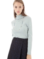 ◆フリルタートルネックニット/ライトグリーン(130)