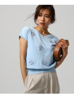 ◆刺しゅうコットンニット/サックス(090)