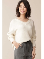 ◆大きいサイズ◆ストレッチ起毛Ｖネックニット[Weekend Line]/ホワイト(030)