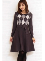 アーガイルフレアワンピース/チャコール2(022)