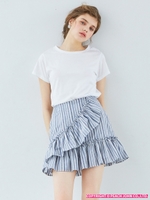 アシンメトリーフレアミニスカート/ストライプ