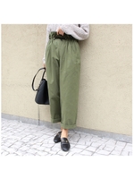ウエストギャザードロストワイドパンツ/カーキ