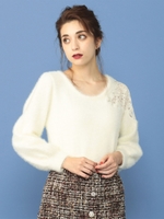 オープンショルダーアシメ刺繍ニット/オフホワイト