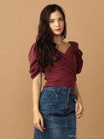 カシュクールパフスリーブブラウス/ボルドー