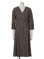 カルゼ千鳥カシュクールワンピース/ベージュ(千鳥柄)