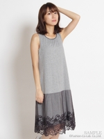 ガーデンフラワー刺しゅうチュール×天竺ワンピース/杢グレー