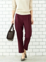 ギャバストレッチタックテーパードパンツ/ボルドー