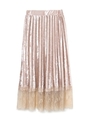クラッシュベロアレースプリーツロングスカート/ベージュ