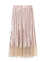 クラッシュベロアレースプリーツロングスカート/ベージュ