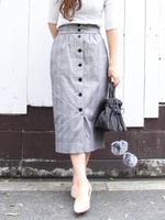 グレンチェックフロントボタンタイトスカート/ブラック柄