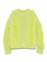 ケーブルフリンジニットプルオーバー/YEL