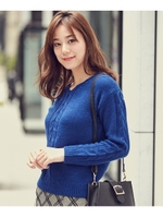 ケーブル編みVネックプルオーバー/ブルー(092)