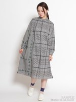 コットンビエラチェック×フラワーチェック刺しゅうMIXワンピース/ブラック