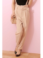 サスペンダー付きハイウエストパンツ/ミルクティベージュ(040)