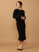 シャギーレイヤードタイトワンピース/ブラック