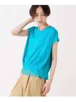 ジョーゼット切替 裾レースプルオーバー/ブルー系(623)