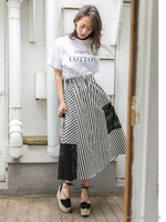 ストライプMIDスカート/black