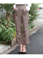 チェック柄裾折り返しデザインパンツ/ブラウン(015)