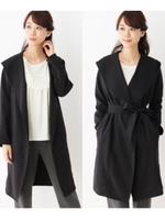 デシンベルト付フーデッドコート/ブラック(019)