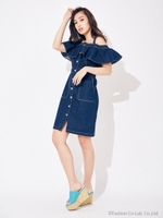 デニムオフショルワンピース/サックス