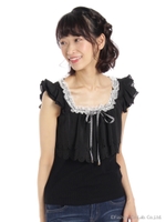 トランプ柄フリルトップス/クロ