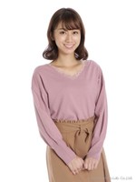 ネックレースニットプルオーバー/ピンク