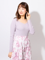 ハートカットリブニット/ラベンダー