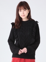 ハートケーブルフリルニット/BLK