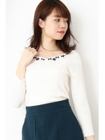 ハートネックバイカラージュエルニット/エクリュ1(031)