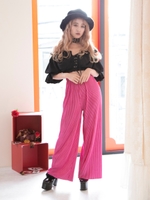 ハイウエストベロアリブロングPT/PNK