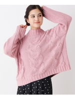 ハイネックモールヤーンケーブルニット/ベビーピンク(071)