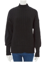 ハイネックリブデザインニット/ブラック