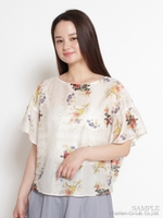 ハンカチーフローンレーススカーフフラワープリントブラウス/生成