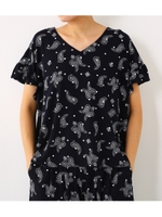 バック リボン 袖フリル トップス/柄NVY5