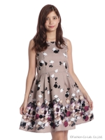 パネルプリント花柄ワンピース/ベージュ