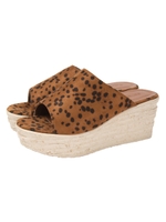 フェイクスエードウェッジヒールサンダル/レオパード/ブラウン