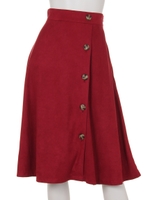 フェイクスエードボタン付フレアスカート/レッド