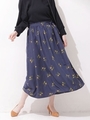フラワープリントラップ風スカート/ネイビー