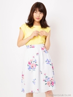 フラワー柄フレアスカート/ブルー