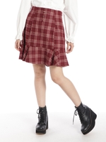 フレアーヘムチェックスカート/ボルドー