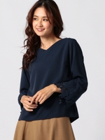 フレアレーススリーブブラウス/ネイビー